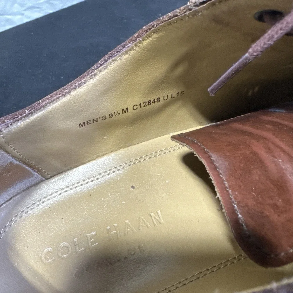 Cole Haan Men's 9.5M C12848 Brown Leather Lace Up Oxfords Dress Shoes